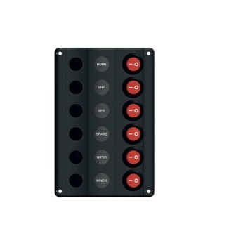 'Wave' elpanel med 6 kontakter m/LED og automatsikring, 12V