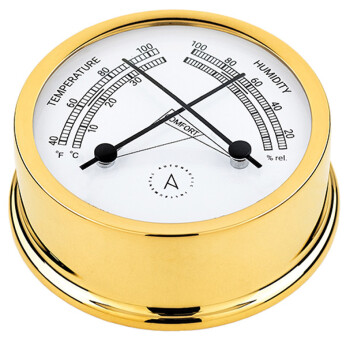 Autonautic Atlantic 95 termo/hygrometer Ø95/70 mm forgyldt messing